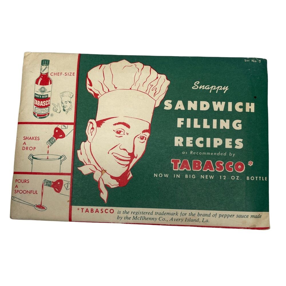 Vintage Tabasco Sandwich Filling Recipes Set No 2 McIlhenny Advertising Cards